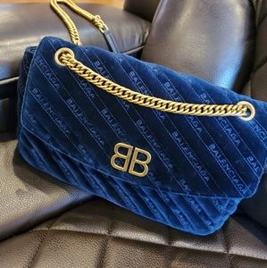 Balenciaga Bags - Navy blue velvet BB round balenciaga Balenciaga Bags - Navy blue velvet BB round balenciaga
